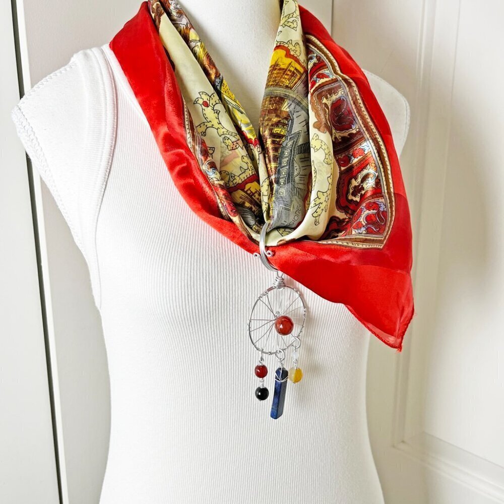 Vintage Silky Rome Scarf with Convertible Gemstone Dreamcatcher Pendant Necklace - Picture 4 of 6